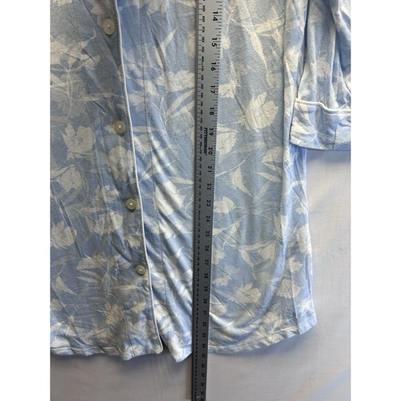 Ralph Lauren Monogrammed Women's M Blue Floral 3/4 Sleeve Sleep Shirt Cotton - Picture 4 of 9